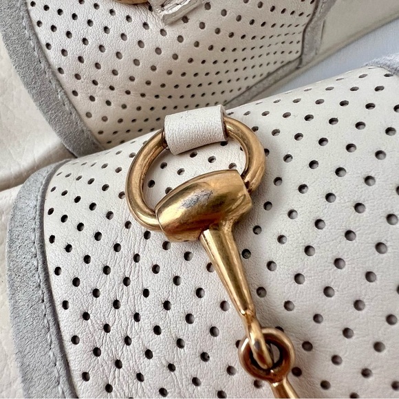 GUCCI || Horsebit Perforated Leather Rubber Sandal Slide White Ivory EU 39 US 9 - Picture 4 of 10